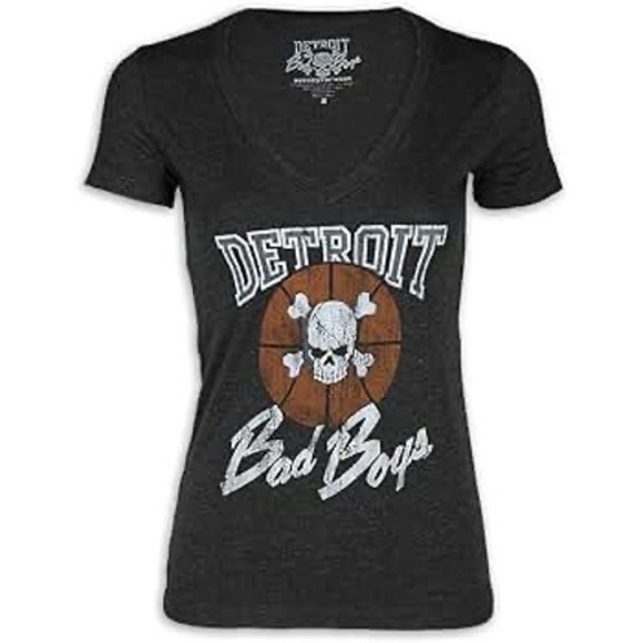 Detroit Bad Boys T-Shirt V-Neck Skull Basketball Graphic Tee women's large - Picture 1 of 7